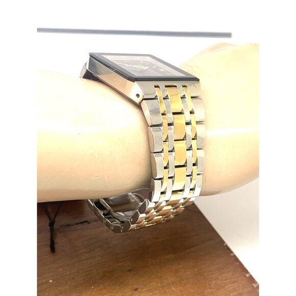 Bulova Men's Watch 98D153 Black Dial Diamond Accent Rectangle Two Tone Steel - Picture 13 of 15